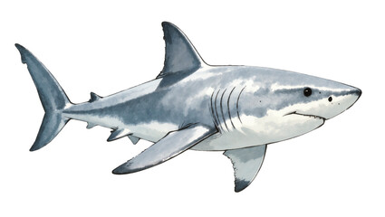 Naklejka premium Gray Great White Shark Swimming Side View with Visible Teeth