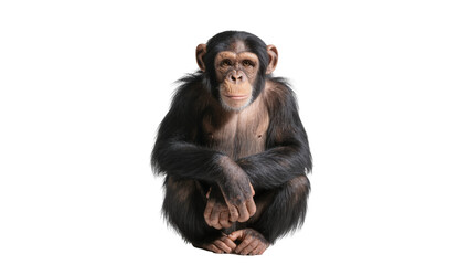 Naklejka premium Sitting Chimpanzee with Dark Fur and Folded Arms