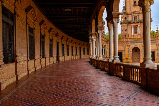 The stunning Plaza de Espana, Seville, Andalusia, Spain, built for the Ibero-American Exposition of 1929, designed by Anibal Gonzalez