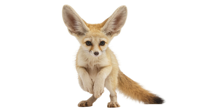 Curious Fennec Fox Pup with Large Ears and Bushy Tail Standing