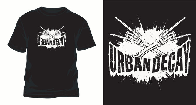 Urban decay skeleton hands t shirt design.