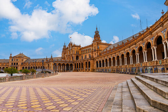 The stunning Plaza de Espana, Seville, Andalusia, Spain, built for the Ibero-American Exposition of 1929, designed by Anibal Gonzalez