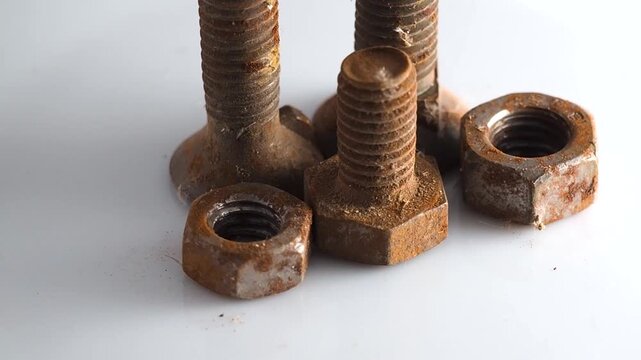 Rotating Rusty Bolt and Nut Macro Corrosion Mechanical Concept