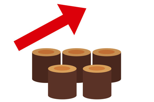 丸太の減少と価格上昇で示す木材不足とコスト増加のコンセプトイラスト