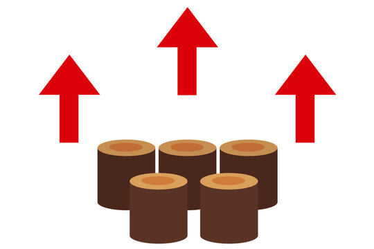 丸太の減少と価格上昇で示す木材不足とコスト増加のコンセプトイラスト