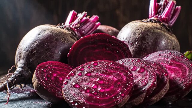 Deep Purple Beets with Water Droplets