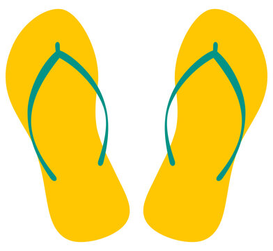 Vector illustration of a pair of yellow flip flops and sandals designed for summer fashion, travel footwear, and minimalist vacation themes isolated on a transparent background.