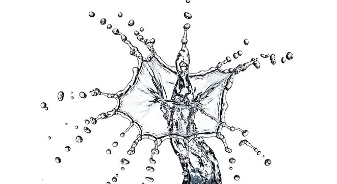 Dynamic water splash frozen in time, a starburst of droplets and liquid