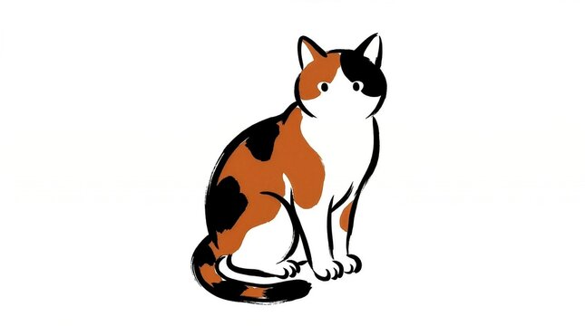Illustration of a sitting calico cat on a white background