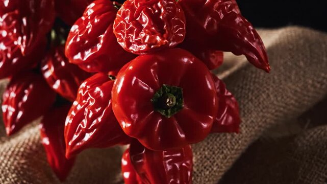 Bunch of Fiery Red Chili Peppers Hanging