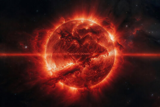 A fiery, sun-like celestial body radiates intense cosmic power against a dark space backdrop.