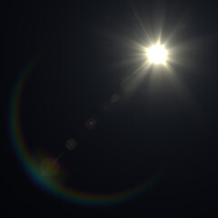 Fototapeta premium Cinematic lens flare light effect with glowing streaks, halos, and bokeh elements for visual effects and digital compositing