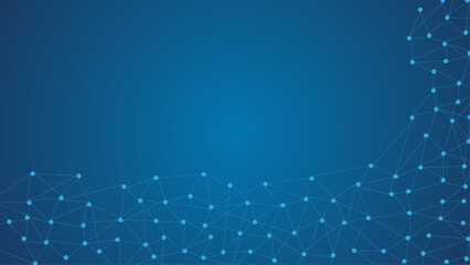 Abstract Blue Digital Network Background with Connected Nodes and Polygonal Mesh Technology Design © Creative Design