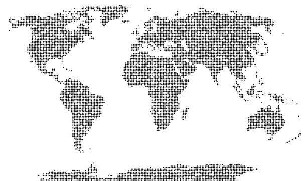 Map of the earth showing the area with a pattern of random dots