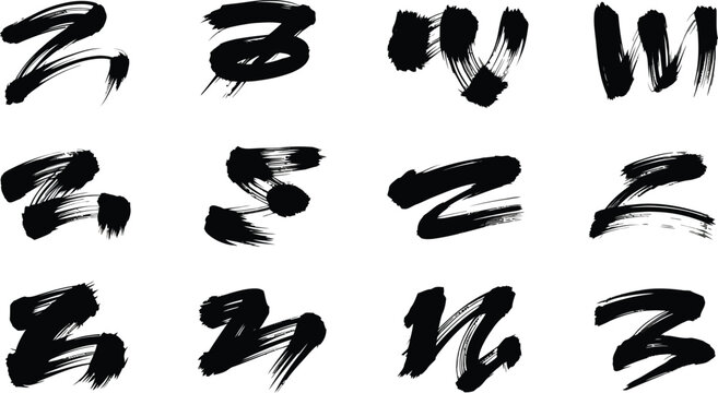 Brush script alphabet, black letters, calligraphy set, vector characters