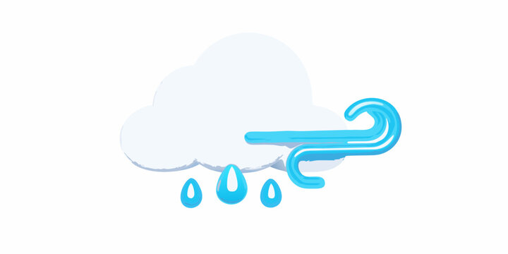 3d cloud icon with wind and raindrops on white background