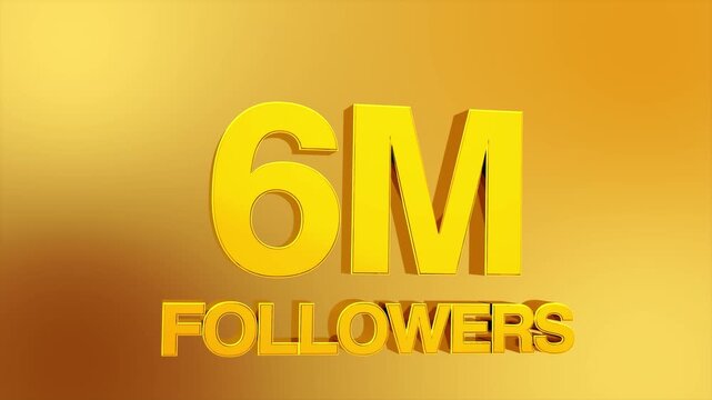 6 million followers milestone celebration text animation for social media growth and influencer success 4K