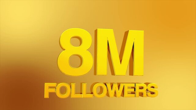 8 million followers milestone celebration text animation for social media growth and influencer success 4K