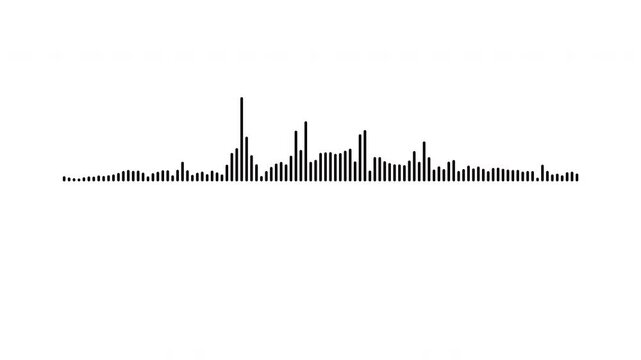 Minimalist sound wave animation, black audio waveform line, smooth frequency oscillation, modern equalizer visualization, abstract audio design, white background, 4k loop