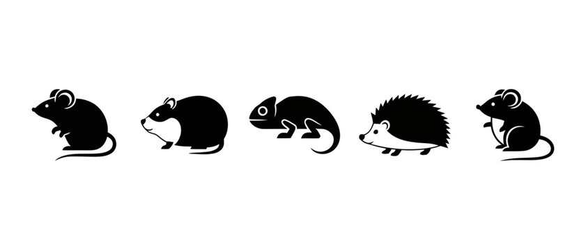 Five silhouetted rats in various poses a black and white illustration