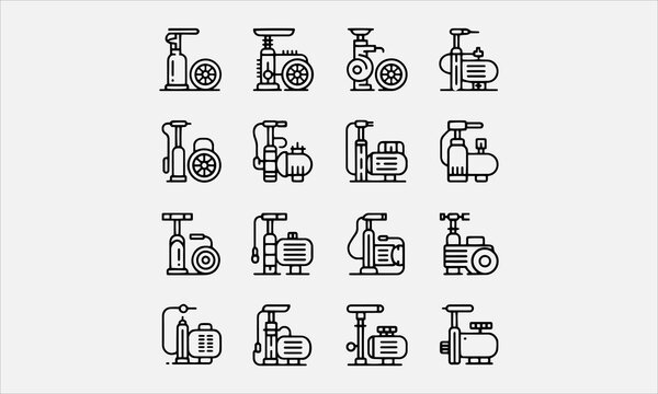 Air Pump Line art vector icon set filled trendy design vector illustration