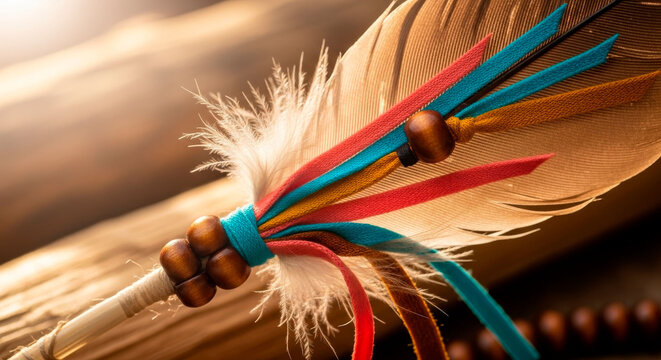 Eagle feather quill close up sacred Indigenous symbol of honor and respect. Cultural and spiritual significance during National Indigenous History Month