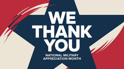 we thank you typography design with abstract red blue shapes for national military appreciation month patriotic gratitude poster © VectAmaze