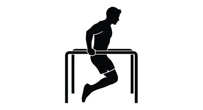 Man doing dips exercise on parallel bars black silhouette high quality
