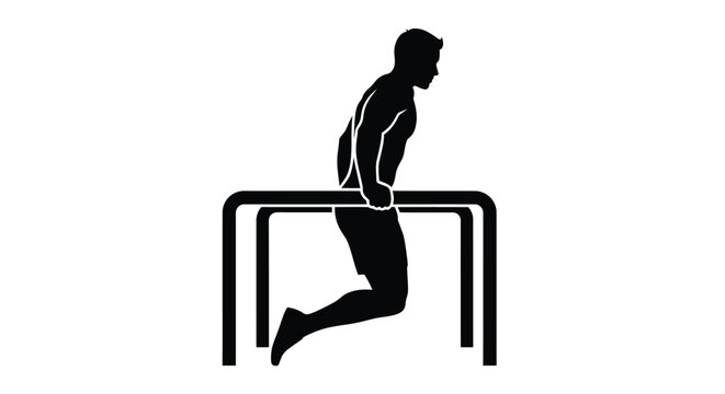 Man doing dips exercise on parallel bars black silhouette high quality