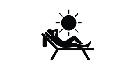 Fototapeta premium Person relaxing on deck chair with sun black silhouette high quality