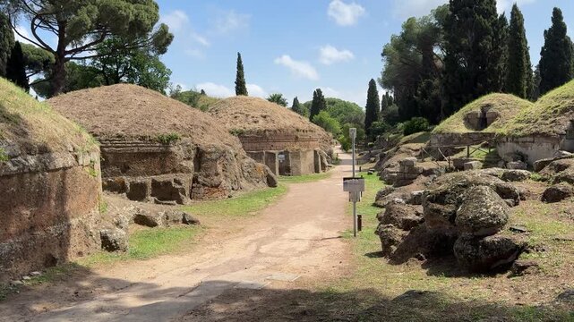 Cluster of Round Etruscan Burial Mounds in Italy