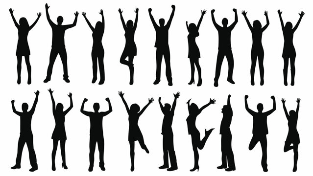 collection of black silhouettes depicting people with arms raised in celebration
