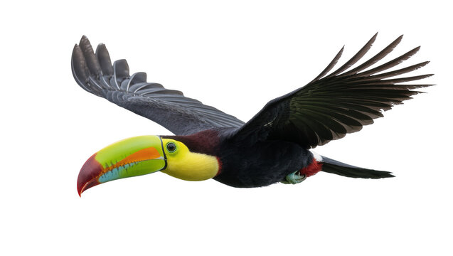 Colorful Keel Billed Toucan Flying with Spread Wings