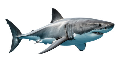 Fototapeta premium Gray Great White Shark Swimming Side View with Blue Underside