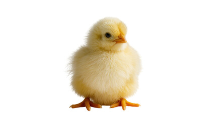 Fototapeta premium Fluffy Yellow Baby Chick Standing with Orange Beak and Feet
