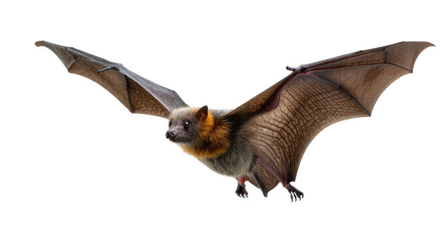 Flying Brown Fruit Bat with Extended Wings and Furry Body