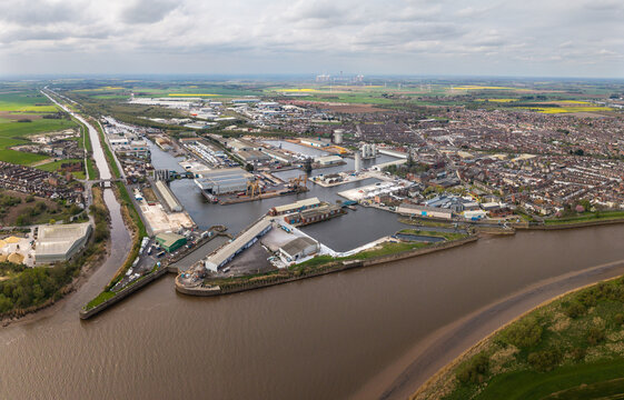 Aerial view of Goole docks in East Yorkshire, UK