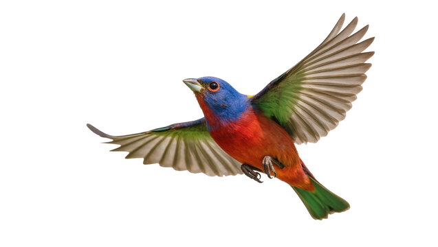 Colorful male Scarlet-throated Tanager in Flight with Spread Wings