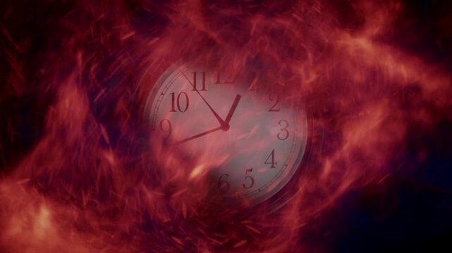 Swirling energy around fast moving clock hands zoom in