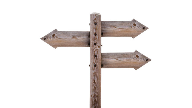 Weathered wooden signpost with dual directional arrows
