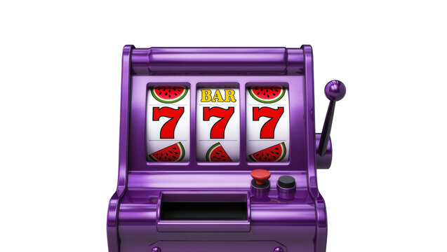 Purple metallic slot machine displaying seven bar watermelon symbols