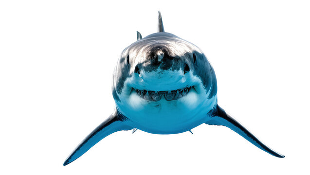 Great White Shark Head On View with Blue Water