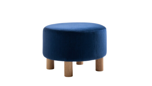 Navy corduroy ottoman with light wood cylindrical legs