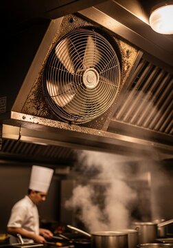 Chef cooking kitchen exhaust fan