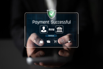 Fototapeta premium Hands Holding Smartphone with Digital Payment Notification and Successful Transaction Confirmation Against a Dark Background Sigmoid