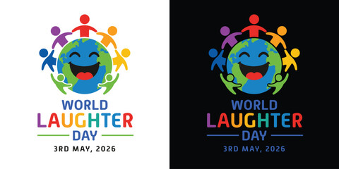 Fototapeta premium World Laughter Day Logo, Offer, Banner, Sale Offer, Discount, Design, Sticker, Concept, Greeting Card, Template, Icon, Poster, Unit, Label, Web, Mnemonic with smiley and celebrating human figures