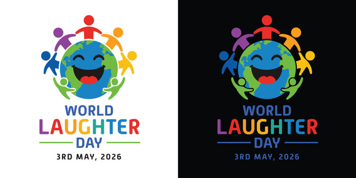 World Laughter Day Logo, Offer, Banner, Sale Offer, Discount, Design, Sticker, Concept, Greeting Card, Template, Icon, Poster, Unit, Label, Web, Mnemonic with smiley and celebrating human figures