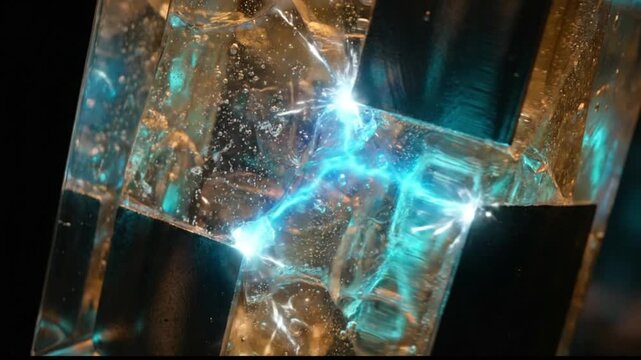 Electric sparks arcing through crystal blocks laboratory visual experiment controlled environment close-up dynamic energy interaction