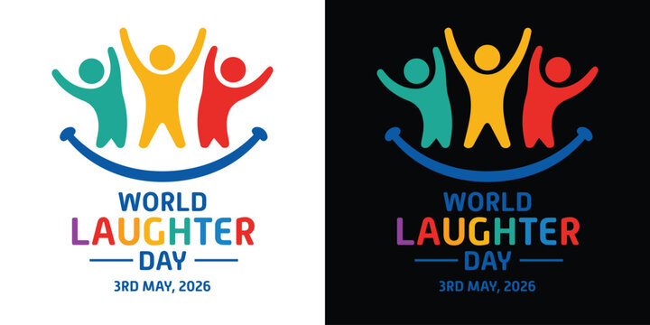 World Laughter Day Logo, Offer, Banner, Sale Offer, Discount, Design, Sticker, Concept, Greeting Card, Template, Icon, Poster, Unit, Label, Web, Mnemonic with smiley and celebrating human figures