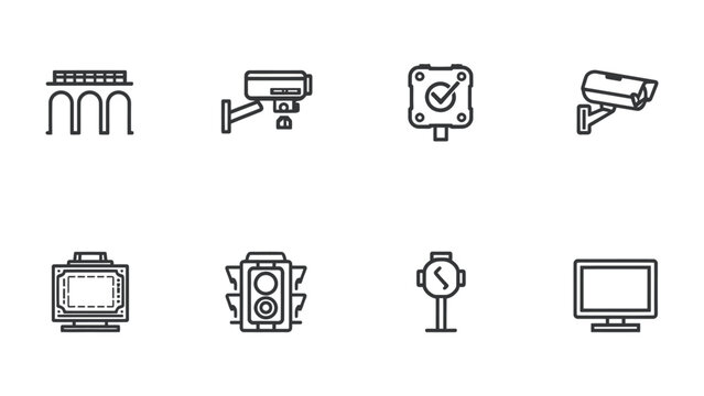 Security and Surveillance Icons: A collection of line art icons depicting various security and surveillance elements, perfect for illustrating themes of monitoring, protection, and safety.